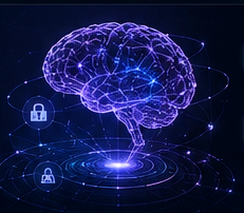 AI security intelligence represented as a connected neural network