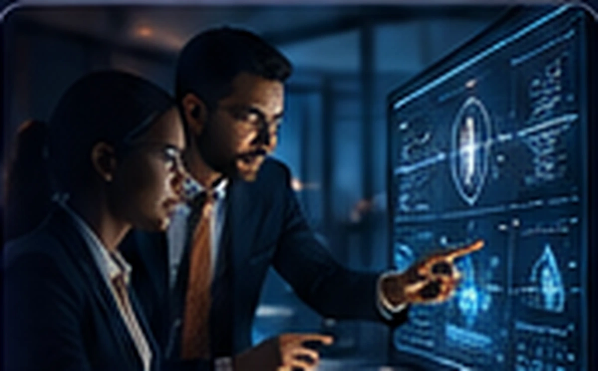 Experienced technology and cybersecurity advisors reviewing enterprise security intelligence